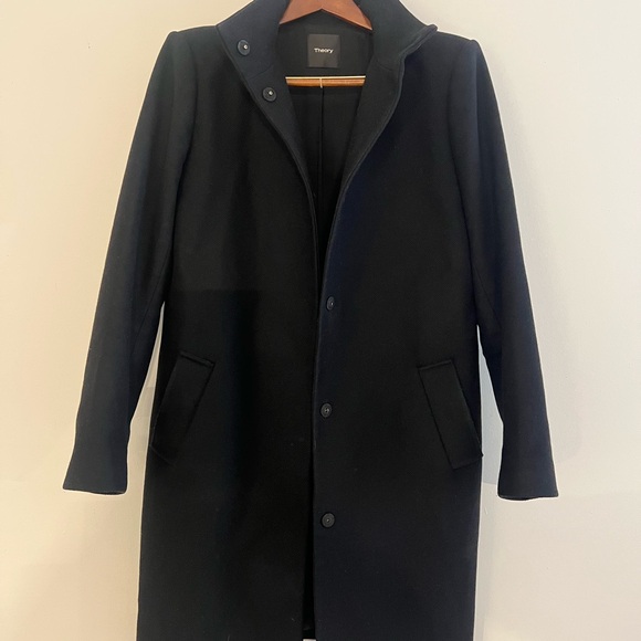 Theory Elegant Black Wool Blend stand collar Coat size Large - Picture 4 of 7